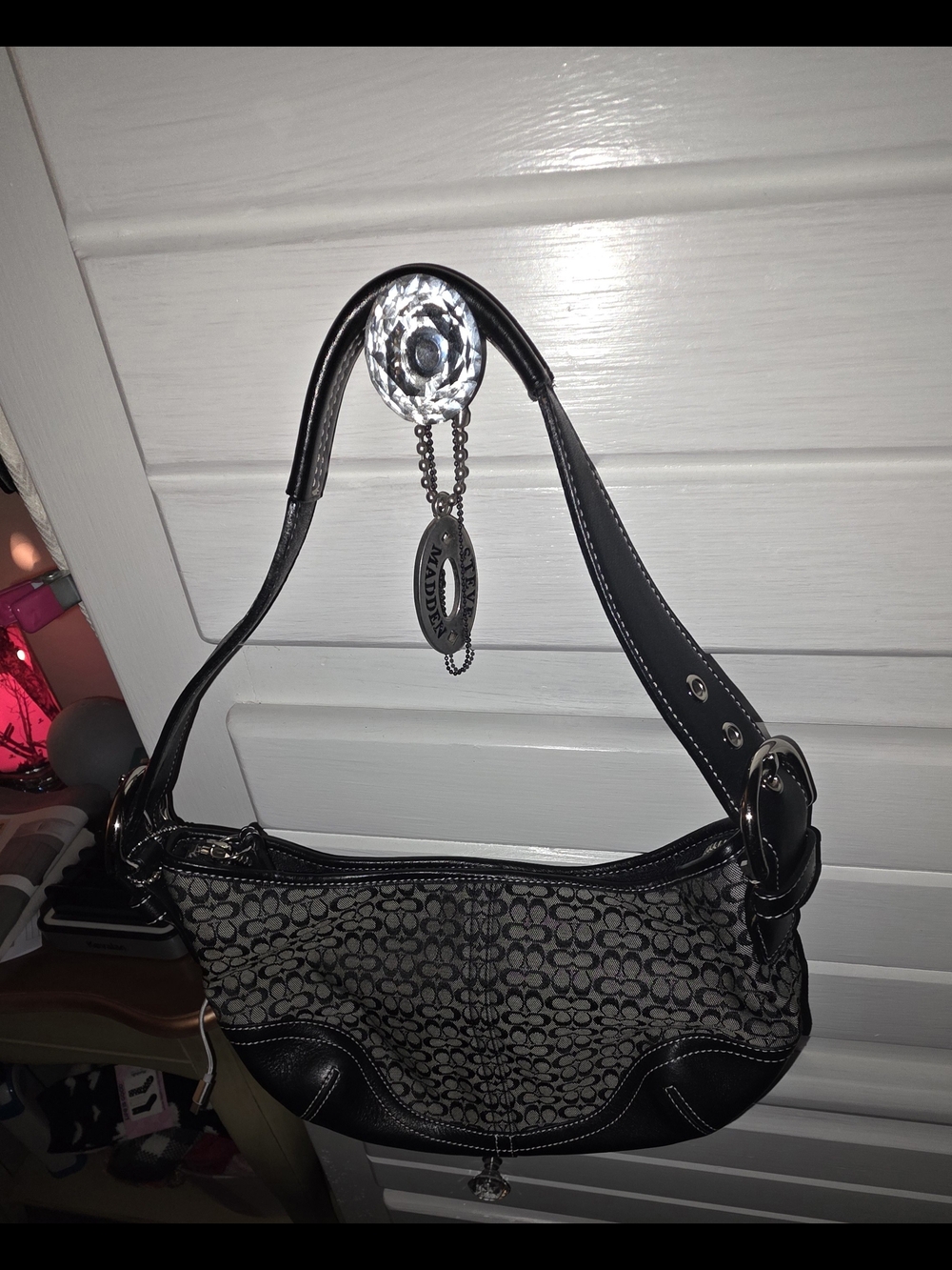 Coach Black and Gray Signature Canvas Shoulder Bag - Picture 11 of 12